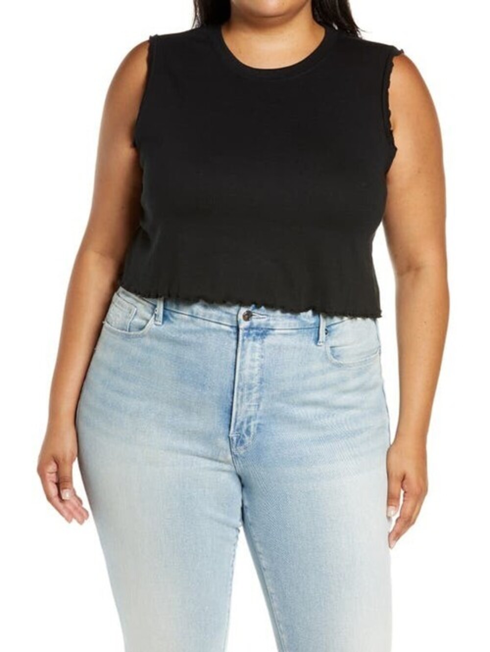 BP. Lettuce Edge Organic Cotton Blend Tank in Black Size 1X